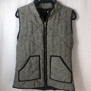 Merokeety Vest Womens size Large Black White Herringbone Quilted with pockets